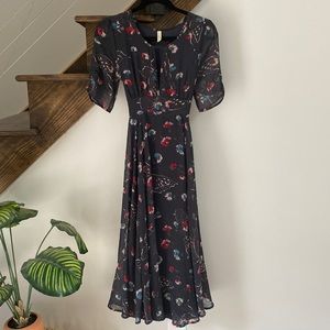 Free People Boho Butterfly Hippie Midi length Bonnie Chiffon Dress size 2